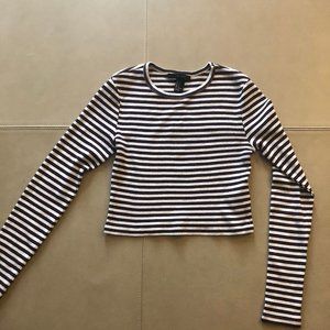 Long Sleeved Striped Maroon/Black/White Crop Top